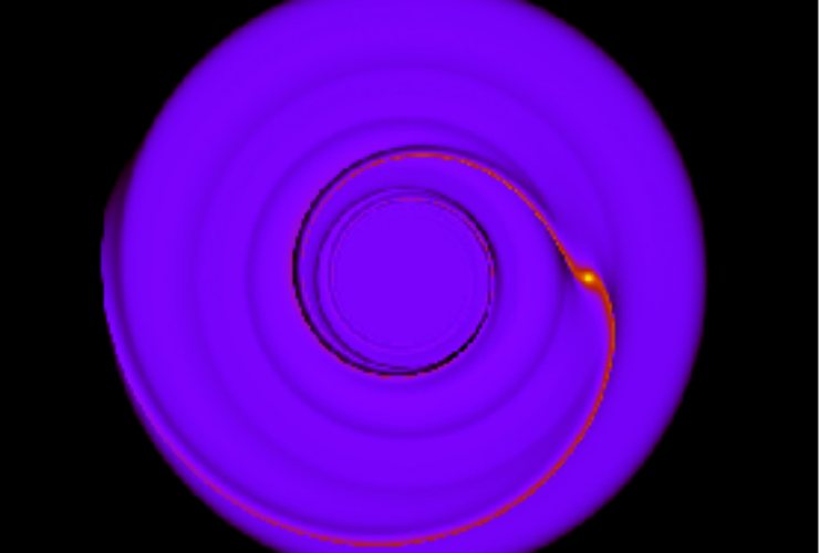 Surface density of a disc with an embedded planet, computed with the Discontinuous Galerkin code
